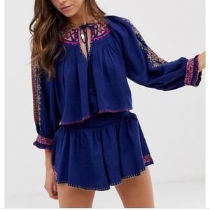 Free People flowy embroidered set in blue